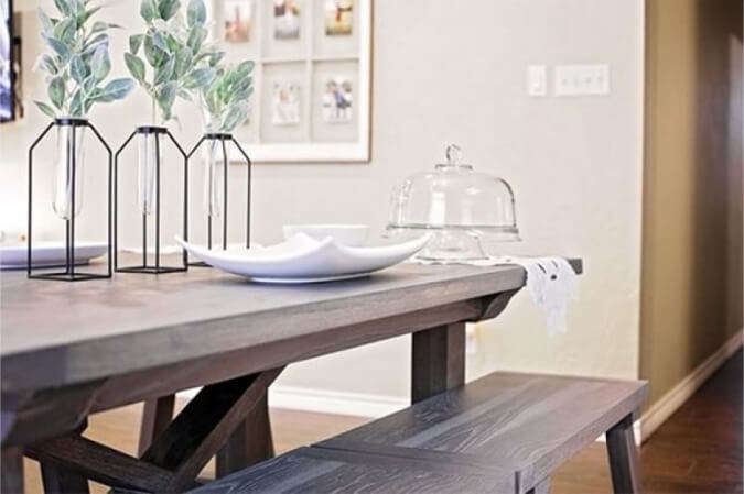 A farmhouse design table with cerused wood.