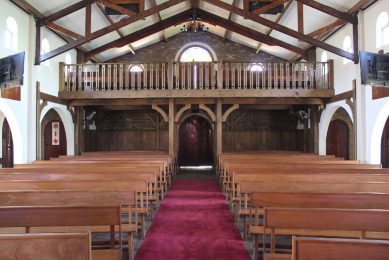 Church balcony and pews refurbished with wood oil.