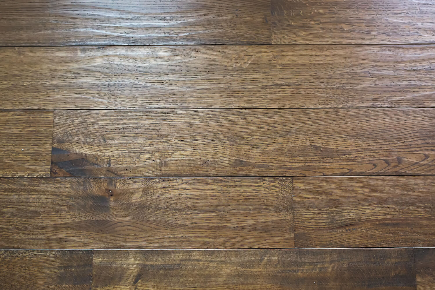 Beautiful texture from hand scraped white oak floor finished with Rubio Monocoat.