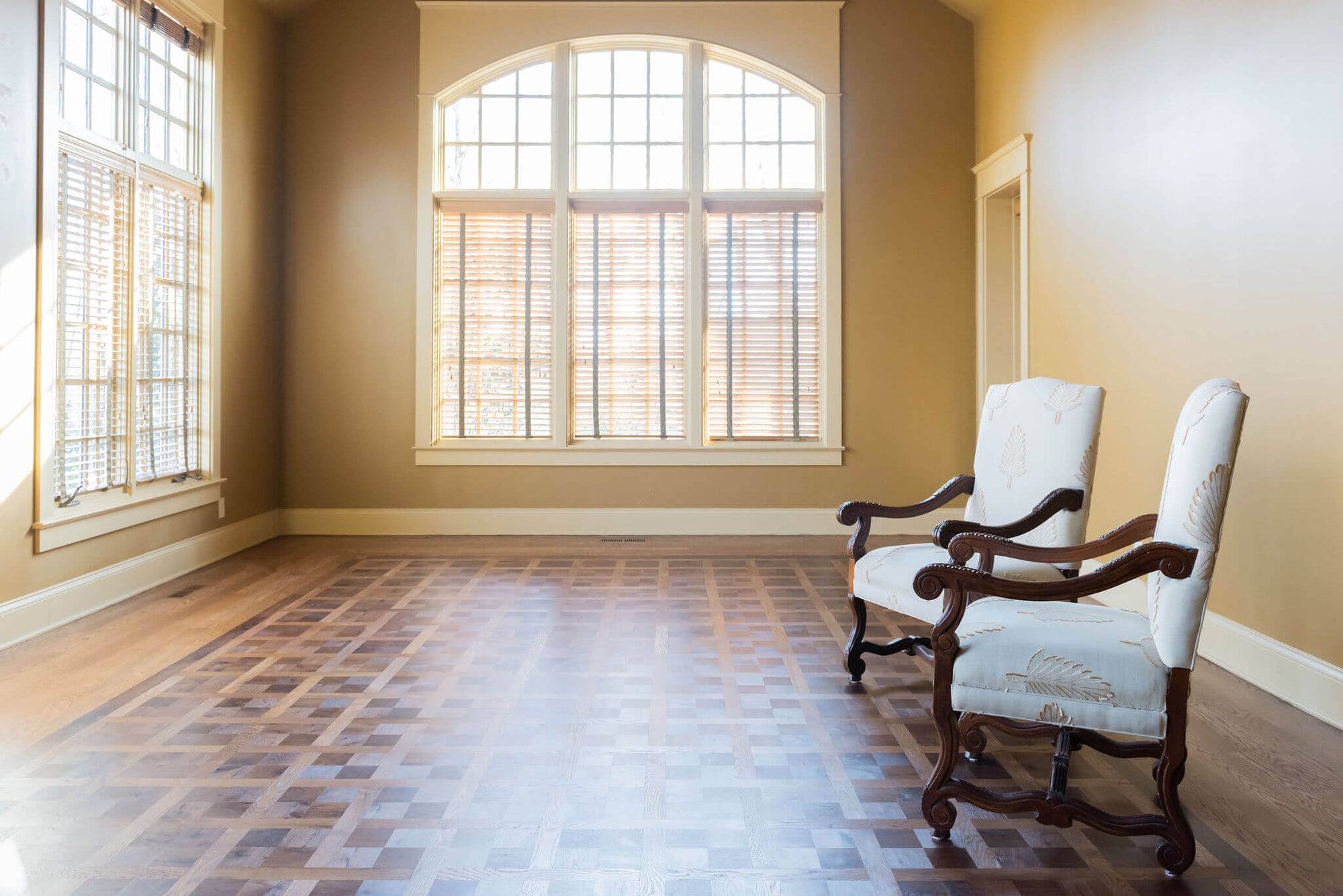 Beautiful walnut and white oak parquet floor finished with Rubio Monocoat.