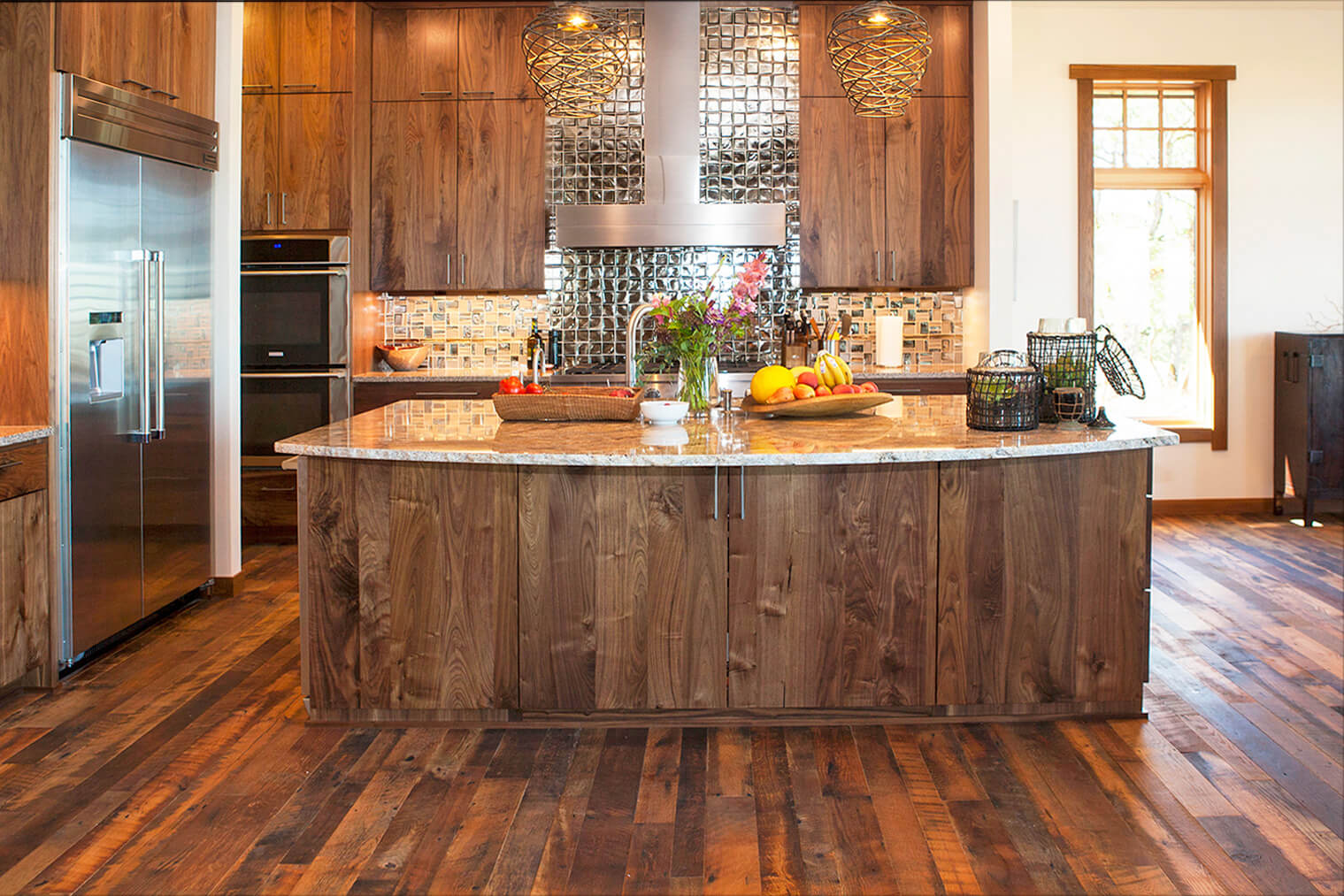 Rustic cabin style wood kitchen.