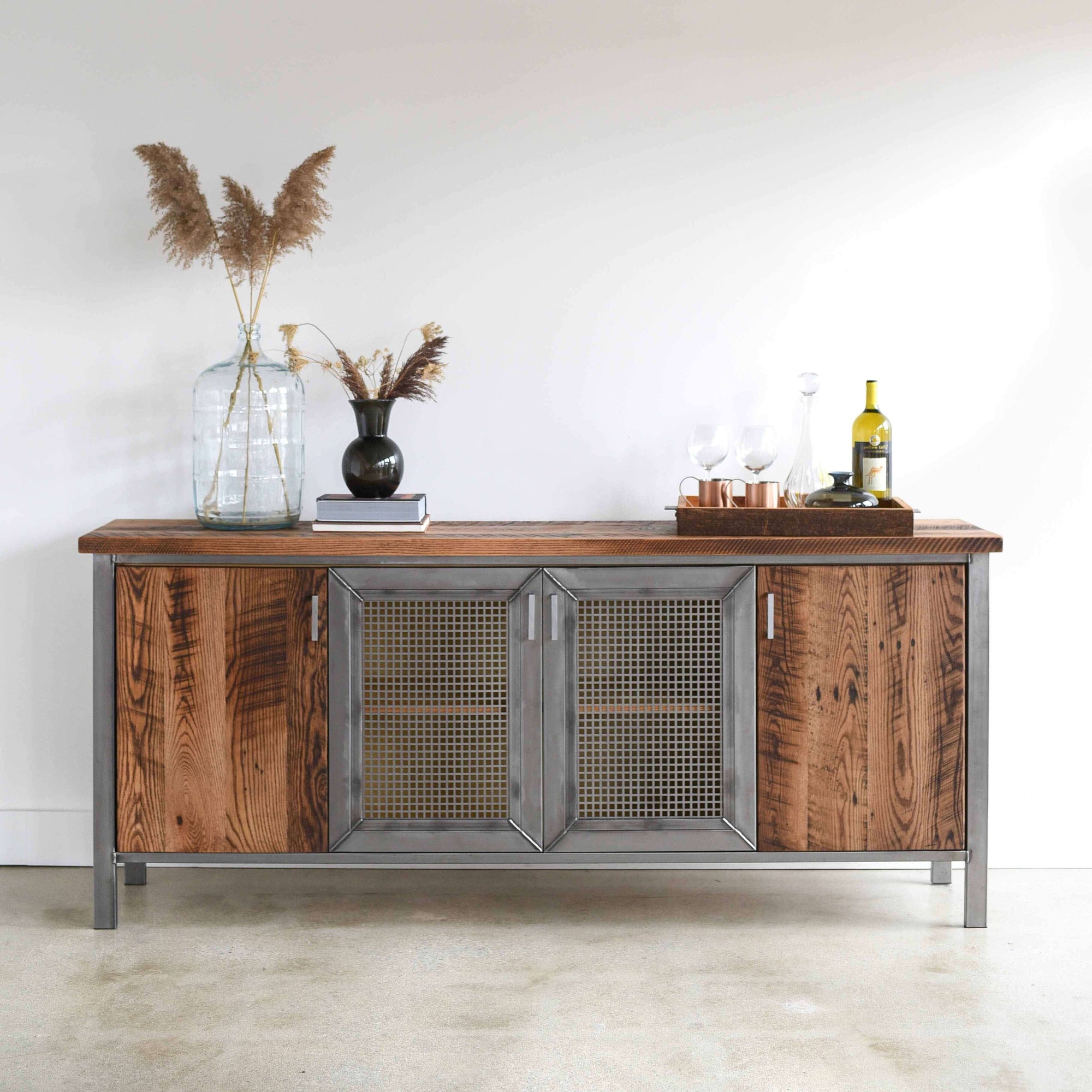 Old-growth reclaimed wood cabinet finished with hardwax oil wood finish Rubio Monocoat.