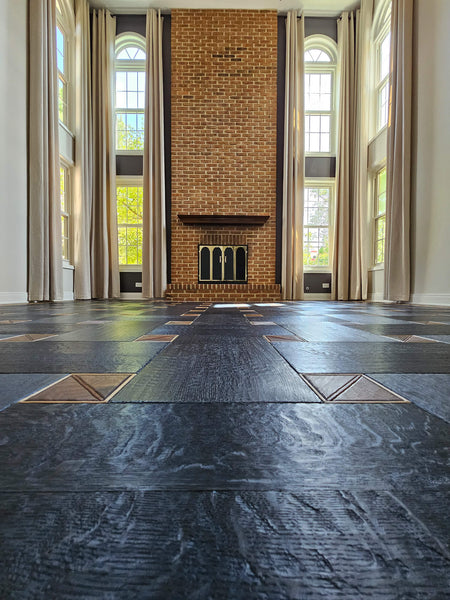 Quartersawn white oak flooring apart of a basketweave pattern.