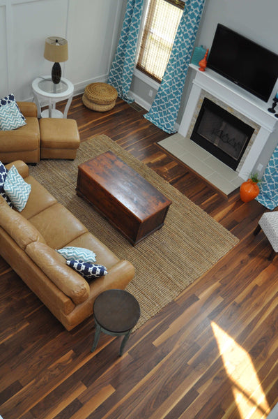 View from above of walnut floors finished with Rubio Monocoat's hardwax oil wood finish.