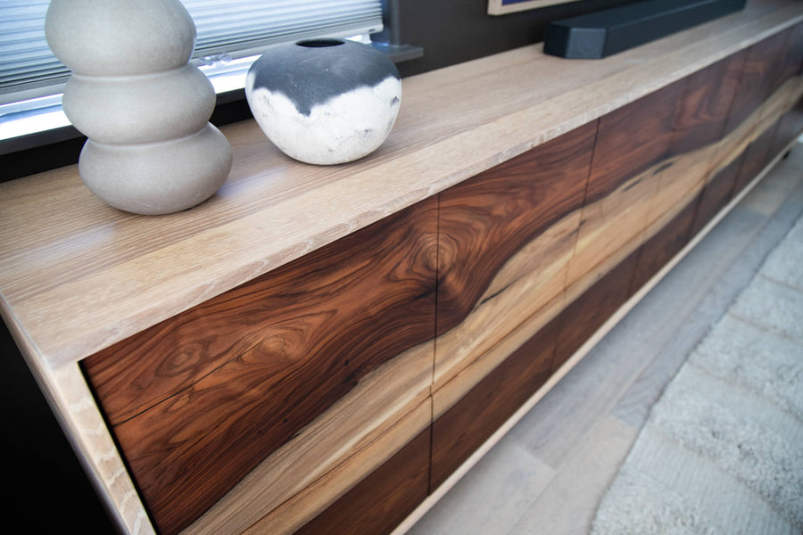 White oak outershell of a record console table finished using Oil Plus 2C "Natural".