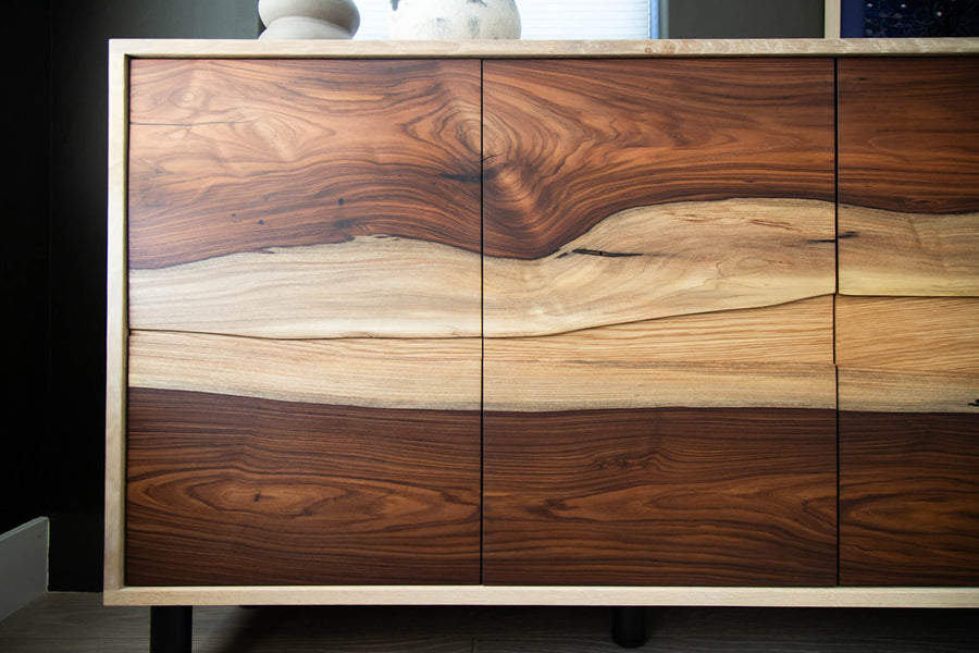 Grain matched Bolivian rosewood door fronts finished using Oil Plus 2C "Pure".