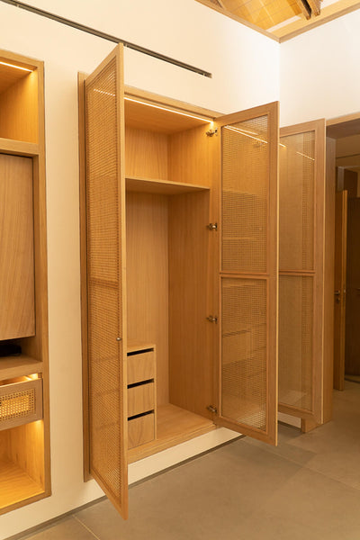 Open oak closet cabinetry finished using Oil Plus 2C hardwax oil wood finish.