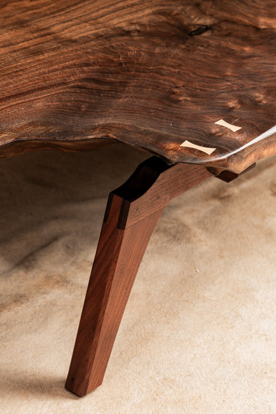 Joinery on a walnut live edge coffee table finished with Oil Plus 2C Pure hardwax oil finish.